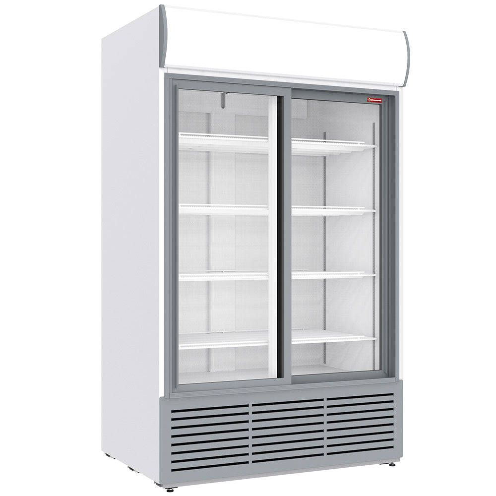 Vitrinekast met overdrukventilatie, 1230 liter, verlichte box, 2 schuifdeuren - WIT 