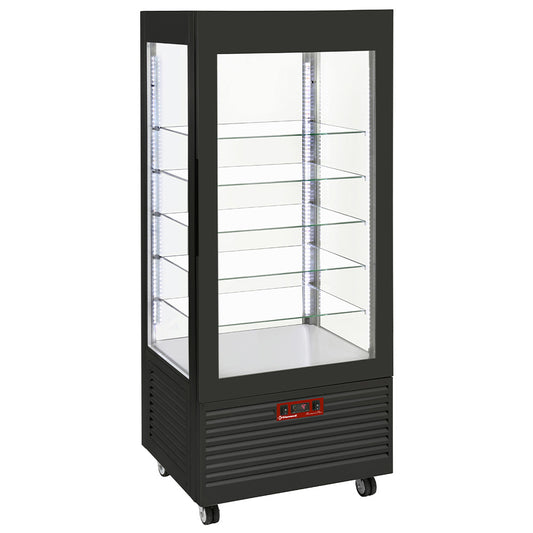 Vitrine 4 faces T° positive, 5 étagères en verre, ventilée, 480 Lit, NOIRE INN/VN-B9-R2