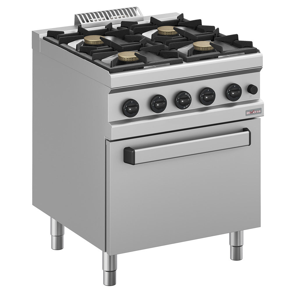 Gasfornuis met 4 hete branders, op GN 2/1 gasoven C4GF7-BF