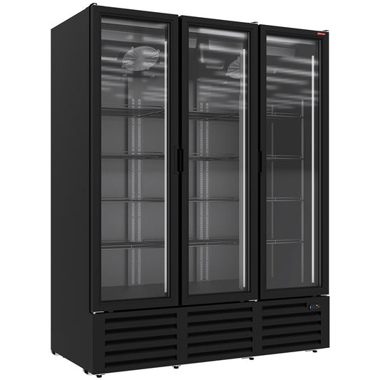 Vitrine ventilée positive 1455 litres, 3 portes battantes - NOIRE
