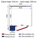 ISO 60-kamer met koelunit, binnenafmetingen 1630 x 1430 x h2030 mm (4,73 m³)