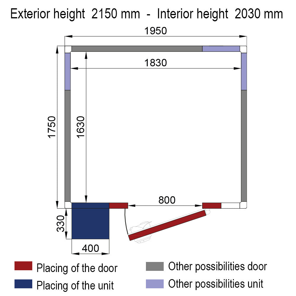 ISO 60-kamer met unit, interne afmetingen 1830 x 1630 x 2030 mm (6,06 m³)