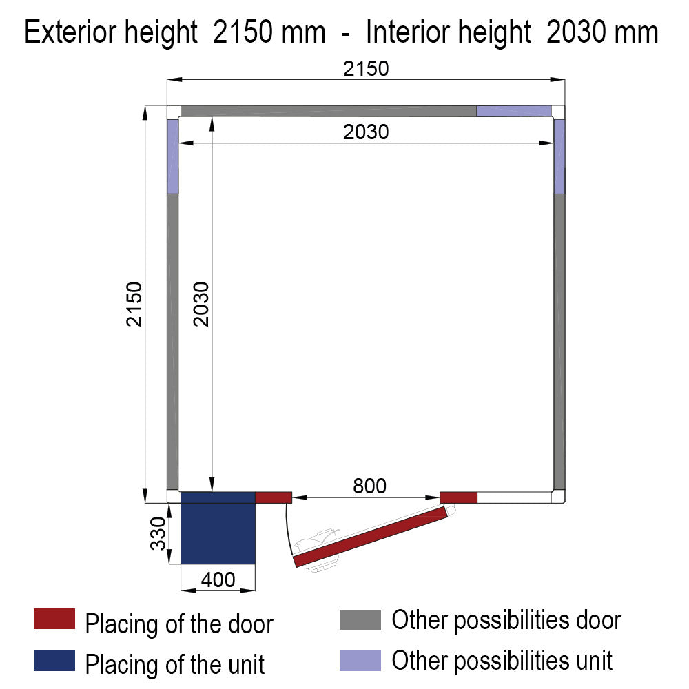 ISO 60-kamer met koelunit, binnenafmetingen 2030 x 2030 x h2030 mm (8,37 m³)
