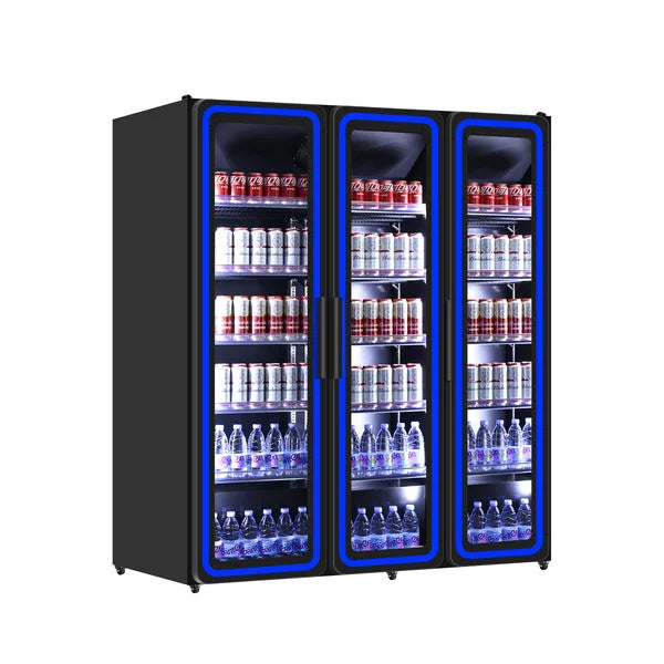 Vitrine Réfrigérée Professionnelle 3 Portes Vitrées avec Éclairage LED Bleu - 1190L