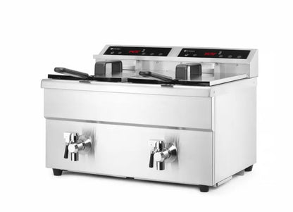 Friteuse à Induction Professionnelle HENDI Profi Line 2x 8L - 7000W, Robinet de Vidange & Précision