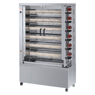 GAS KIPPENROTISSERIE, 6 SPITS, MAX 24 KIPPEN