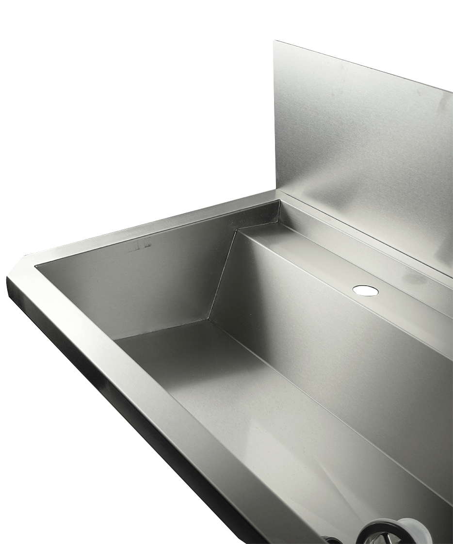 Évier inox 4 robinets 2400mm bouchon de vidange et couvercle anti-éclaboussures inclus, à l'exclusion du robinets — Combisteel 7013.4615