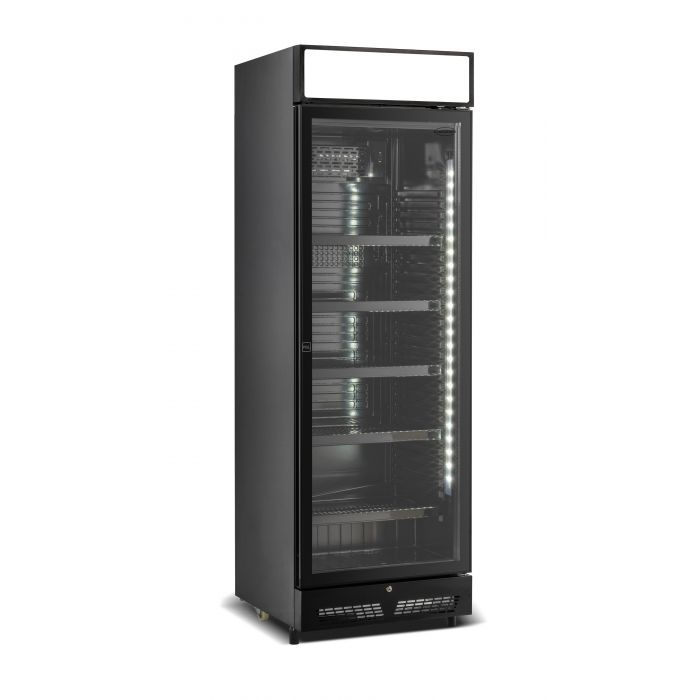 RÉFRIGÉRATEUR 1 PORTE EN VERRE NOIR AVEC CANOPY SVE-450 BLC