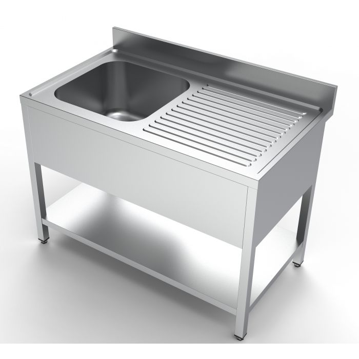 Spoelbak van roestvrij staal AISI 304 met plank – 500x500x300 mm – Verstelbare poten