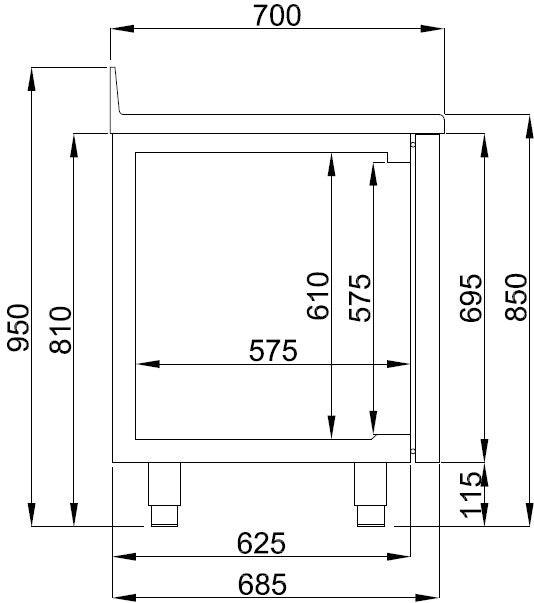 700 table réfrigérée bord relevé 3 portes mono block — Combisteel 7489.5405