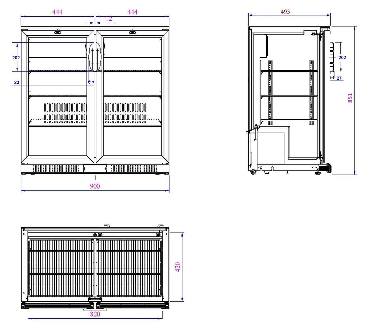 Arrière bar réfrigérée noir 2 portes — Combisteel 7527.0035