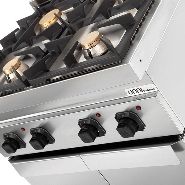 Cuisinière professionnelle à gaz 4 feux avec placard Unninox G70C20K