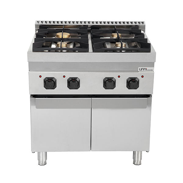 Cuisinière professionnelle à gaz Unninox G70C20K avec 4 brûleurs et placard fermé en inox