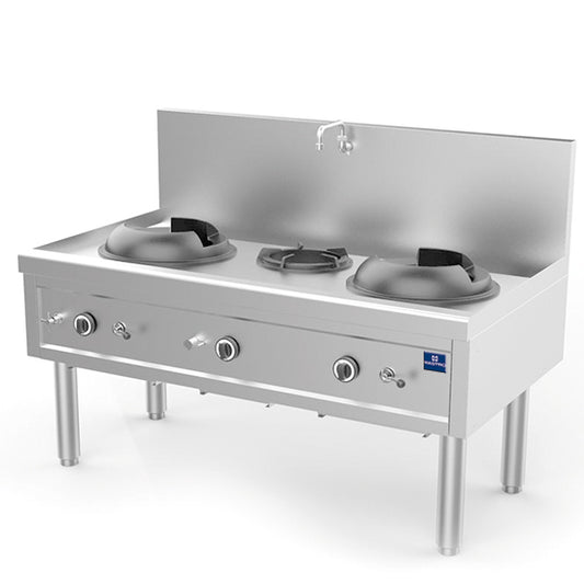 Table de cuisson wok gaz 2 feux 27,5 kW + 1 brûleur soupe 9,2 kW, 1 robinet AHA0008/U