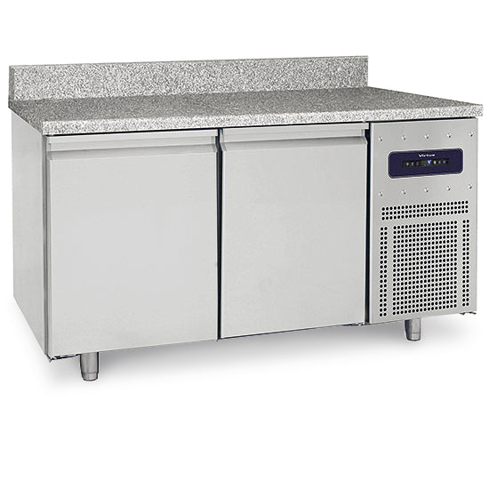 Table congélateur pâtisserie avec 2 portes 600x400 mm et plan de travail en granite avec dosseret