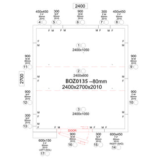 Koelcel, dikte 80 mm, h=2010 mm, 2400x2700 mm