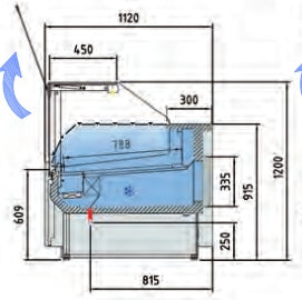 3 m - Vitrine modulaire série 10 verre relevable Droite , avec  réserve CVE-10E-TF
