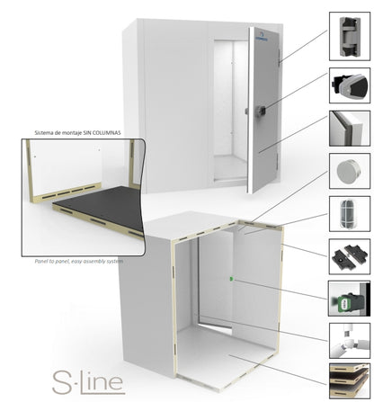 Chambre froide  ISO 100, 2580 x 3580 hauteur de 2200 à 2500 mm