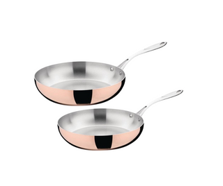 Duo professionele koperen pannen – drievoudig wandig roestvrij staal/aluminium – inductie – Ø200 &amp; Ø280 mm – Vogue Premium-serie