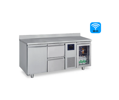 Table réfrigérée avec 3 portes GN 1/1 et dosseret, -2°/+8°C - WiFi