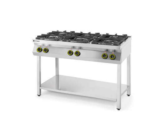 uisinière à Gaz Professionnelle HENDI Kitchen Line 6 Feux - Inox, 28 kW, Support Ouvert