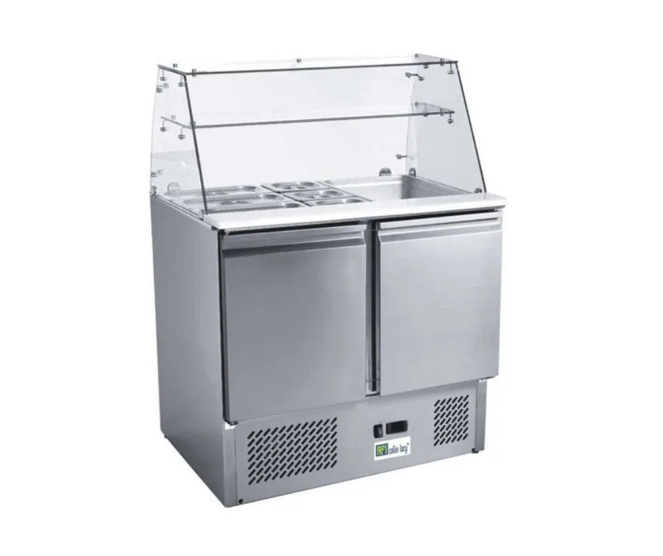Gekoelde saladette 2 deuren voor GN 1/1 bak met gebogen glas