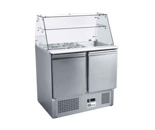 Gekoelde saladette 2 deuren voor GN 1/1 bak met gebogen glas