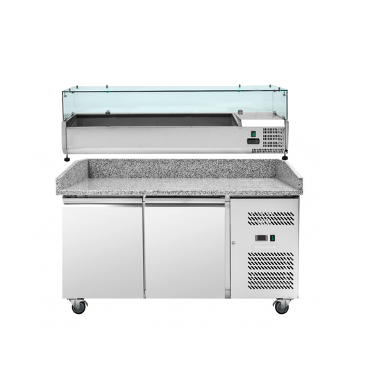 Professionele roestvrijstalen gekoelde pizzakast met 2 deuren - Afmetingen 600x400 mm 
