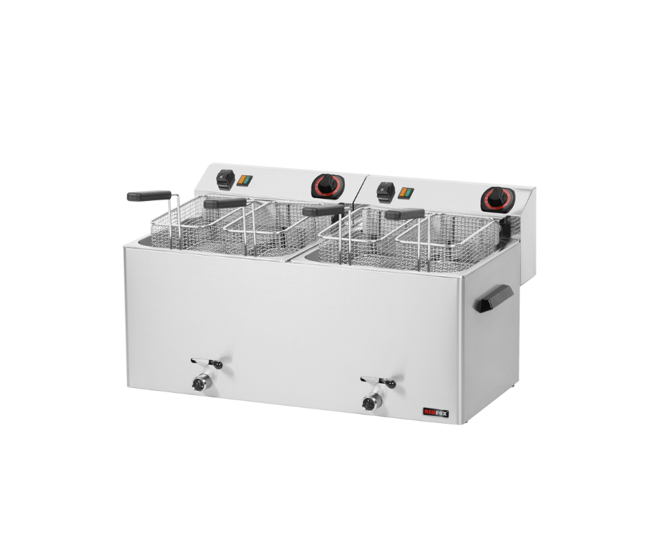 Dubbele elektrische frituurpan 0,74 kW/l, 11+11 l TOP met aftapkraan 400 V | REDFOX - FE 1010 TD