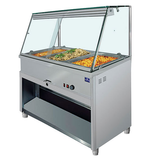 Comptoir bainmarie 4x GN 1/1 avec vitre vertical, +30°/+90°C : IEA0021