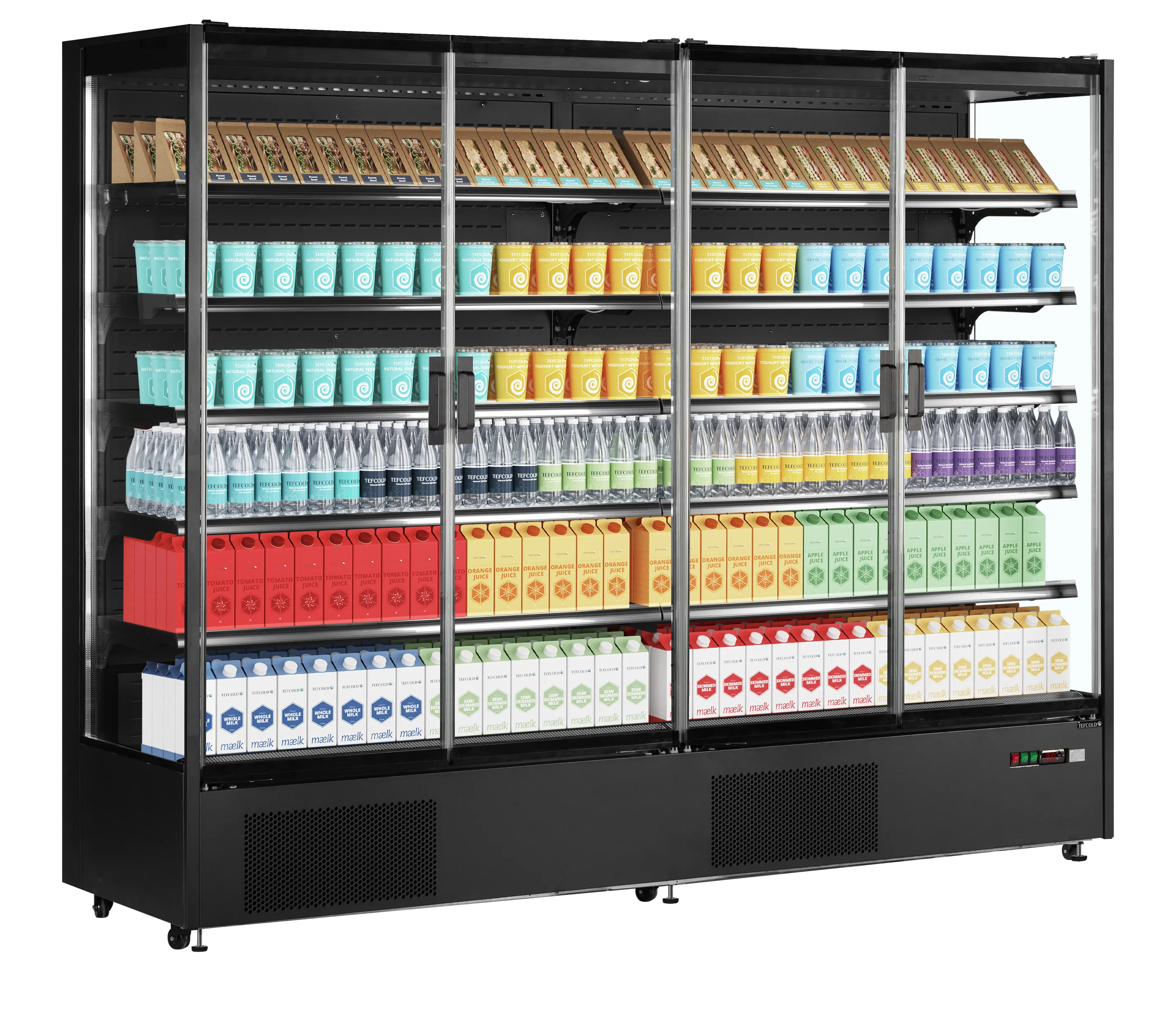 Wandgemonteerde gekoelde vitrine met 4 glazen deuren – 1529L – TEFCOLD PC2500B