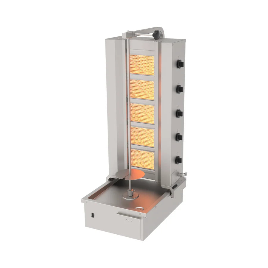 Machine à kebab professionnelle Eurotec ADG-5A à gaz avec 5 brûleurs et moteur à double sens de rotation