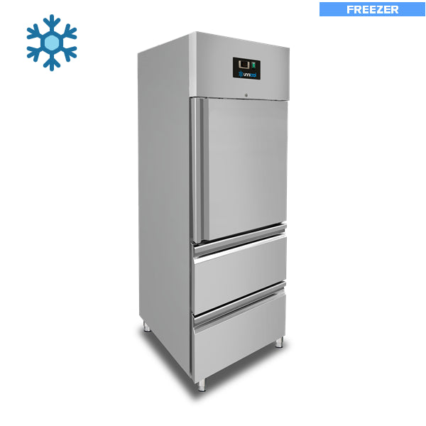 Armoire congélateur professionnelle 650 L avec 1 demi-porte et 2 tiroirs GN 2/1