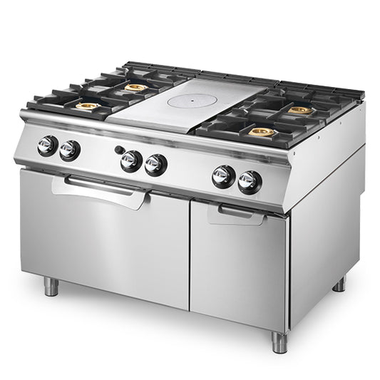 Gaskookplaat op GN 2/1 statische gasoven + gesloten kast en 4 branders – V70120TPPCFG2