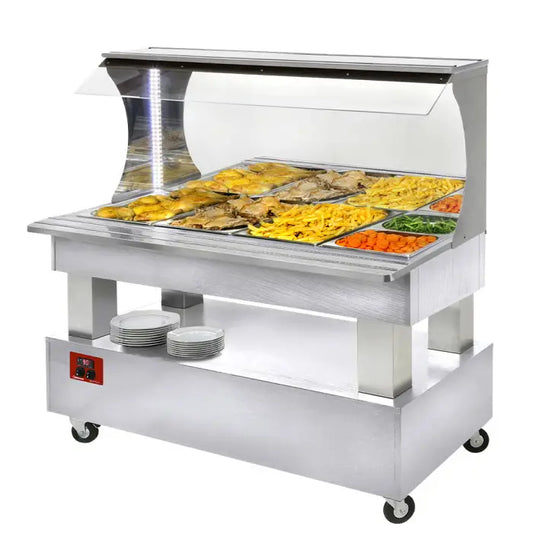 Buffet chauffant mural bain marie 4x GN1/1-150 (Bois Blanc)