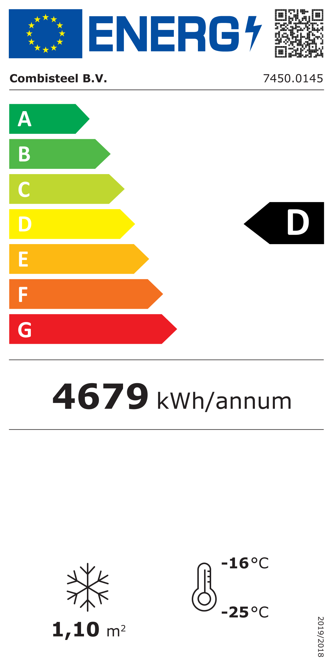 Étiquette énergétique officielle — Combisteel 7450.0145 — classe D