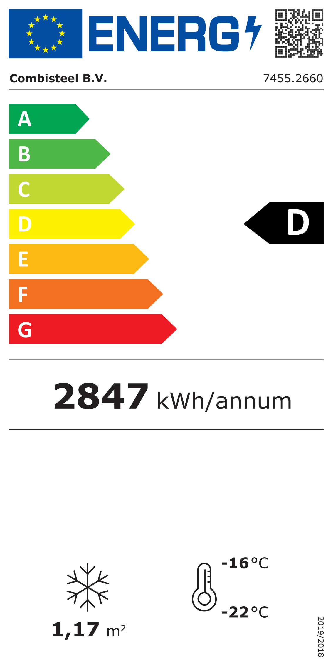Étiquette énergétique officielle — Combisteel 7455.2660 — classe D