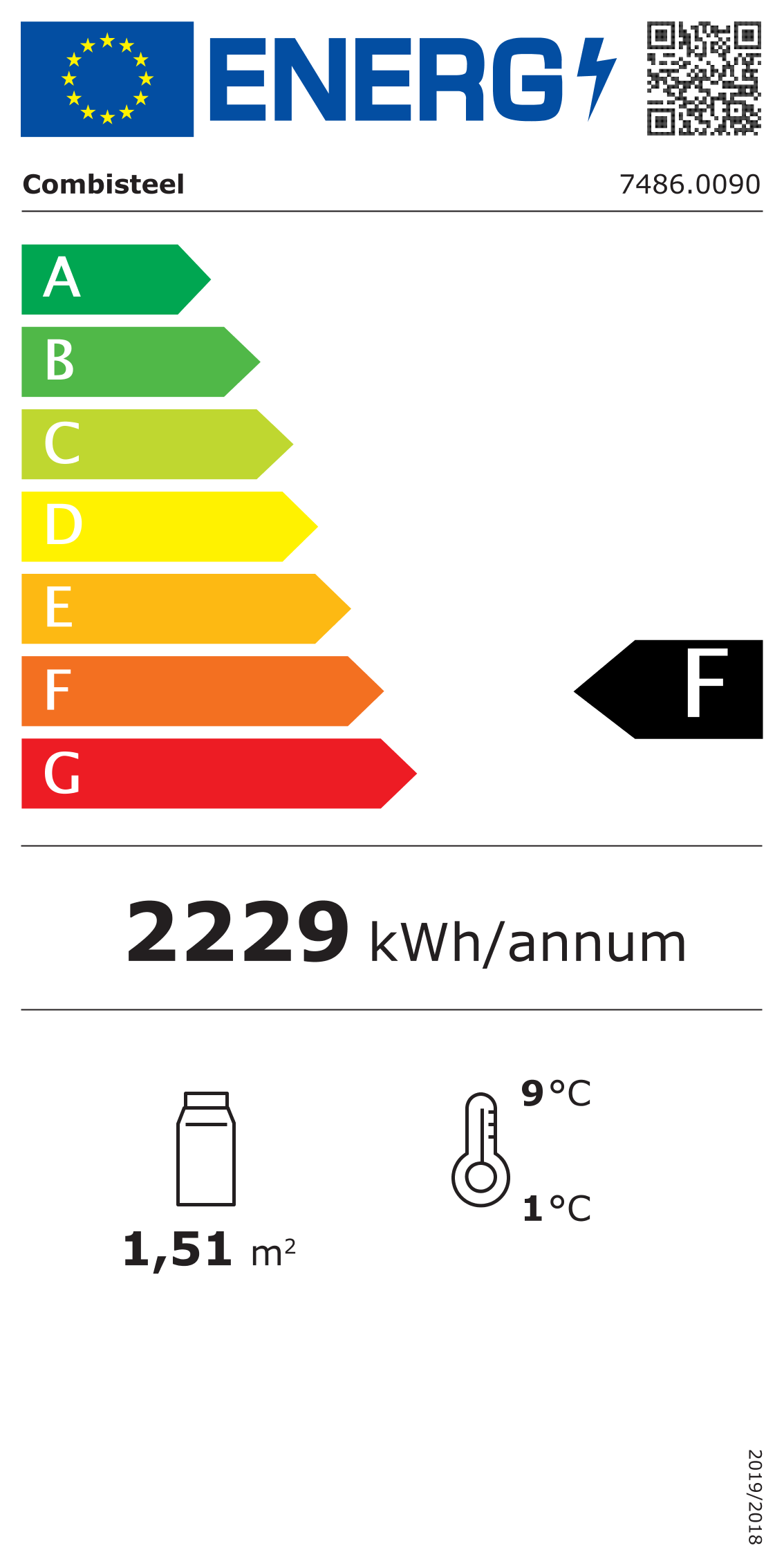 Étiquette énergétique officielle — Combisteel 7486.0090 — classe F
