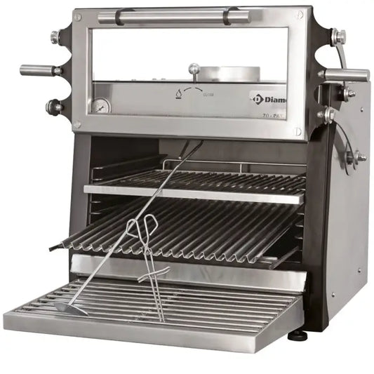 Four-BBQ à charbon GN 1/1 (60 Kg/h) - Porte relevable/Inox