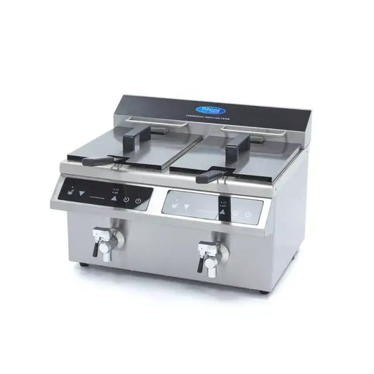 Friteuse - 2 x 8 L - 2 paniers - induction - avec robinet de