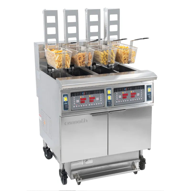 Elektrische frituurpan met automatische lift en filter, 4 x 12 liter, 17+17 kW