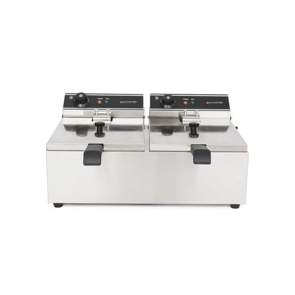 Friteuse électrique professionnelle DynaSteel double cuve 2 x 10 litres 6000 W 230 V