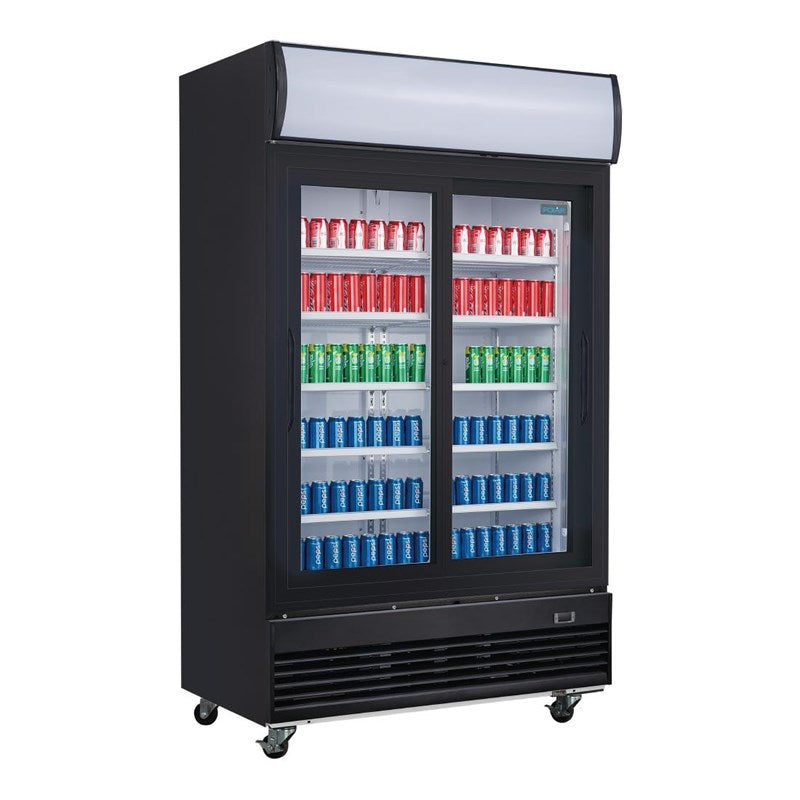 Koelvitrine van 950 liter – 2 schuifdeuren met lichtbak – Zwart
