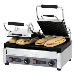 GRILL PANINI DOUBLE PREMIUM RAINURÉE - LISSE AVEC MINUTEUR