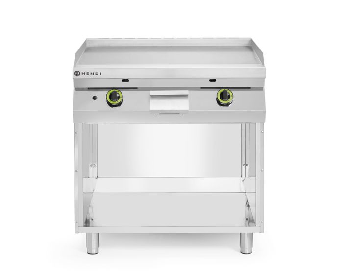 Gladde gasgrillplaat gemonteerd op een onderkast, gesloten aan drie zijden, HENDI, Kitchen Line, 10kW, 800x700x(H)900mm — 220207