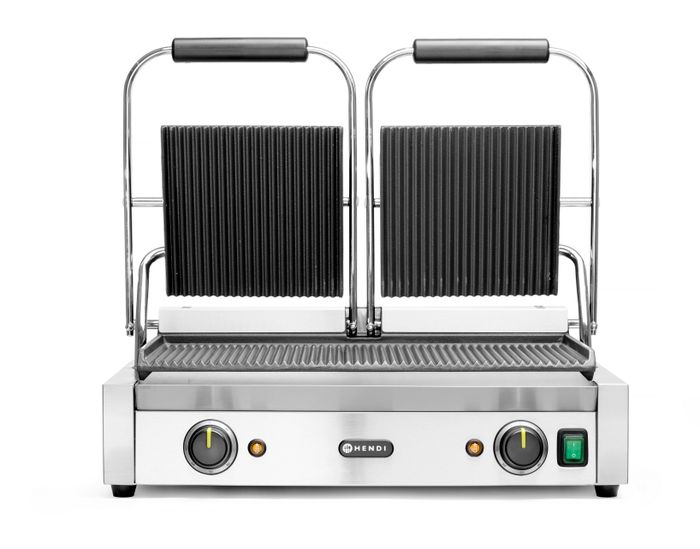 Grill de contact, modèle double, HENDI, dessus et dessous rainurés, 230V/3600W, 570x375x(H)216mm — 263709