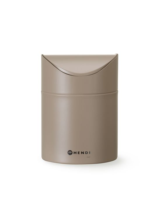 Tafelformaat prullenbak met schommeldeksel, HENDI, 1,2L, Beige, ⌀120x(H)165mm — 440797