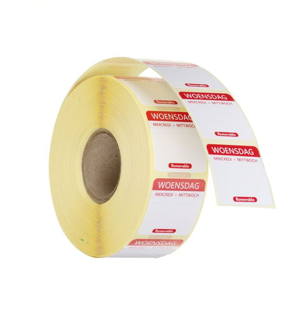 Voedselveiligheidsstickers, multifunctioneel, eenvoudig verwijderbaar, HENDI, Woensdag, Rood, 1000 st., 25x25mm — 850497