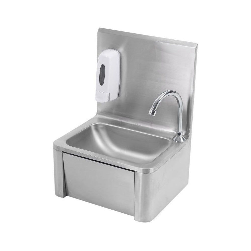 Lave-mains professionnel Dynasteel DLLMI2000 en inox avec commande fémorale et distributeur de savon intégré