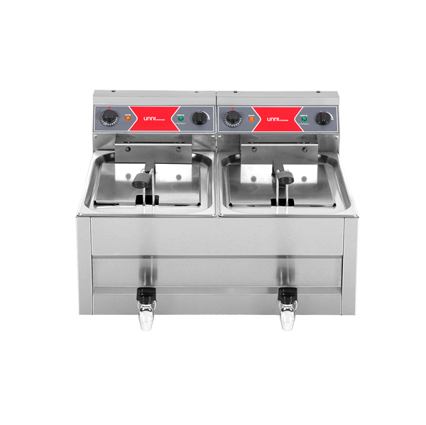 Friteuse électrique professionnelle double 2 × 10  L 50°C/200°C | 2x9kW (400V) Unninox UNN65-FRT-M2